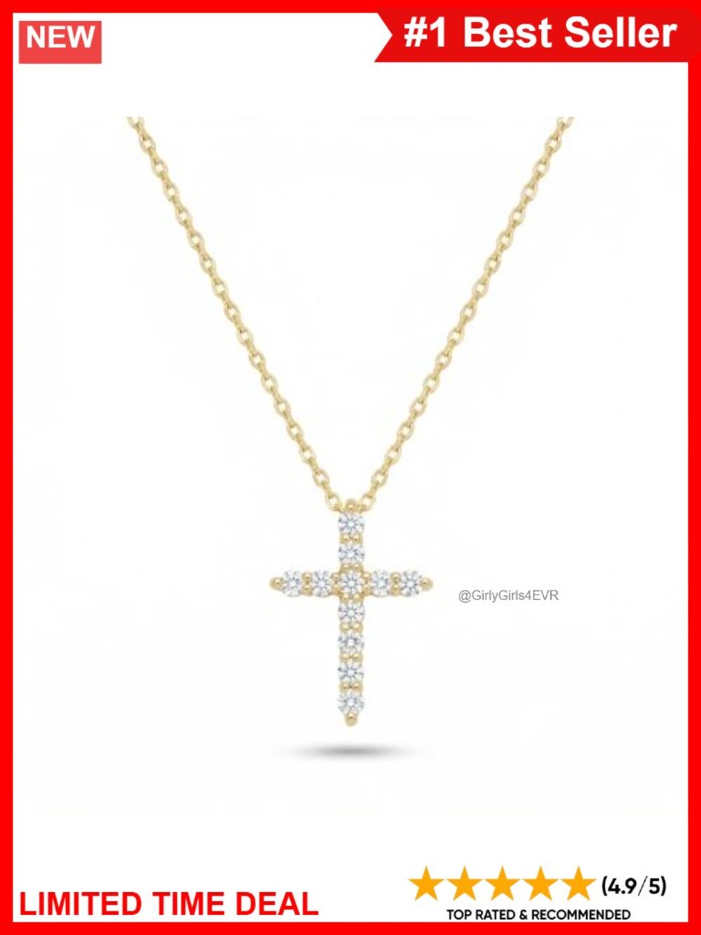 Pave Diamond Cross Necklace 18K Gold Vermeil 18 Inch Chain